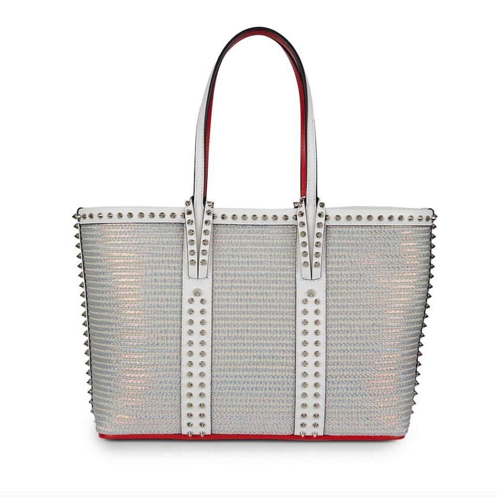 Christian Louboutin White and Red Studded Tote